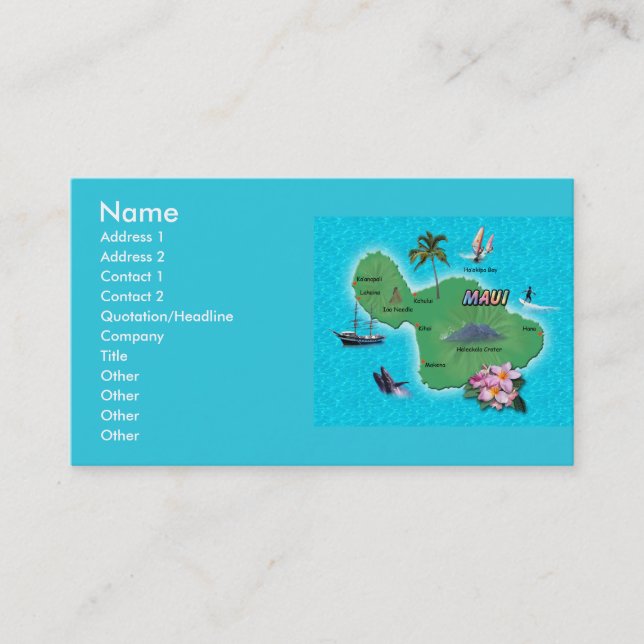 Cartão De Visita Mapa de Maui (Frente)