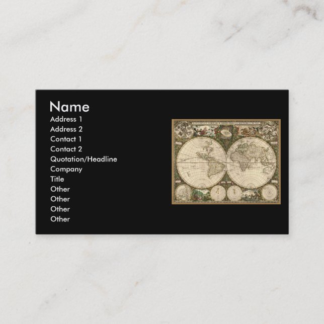 Cartão De Visita Mapa do mundo 1660 da antiguidade por Frederick de (Frente)