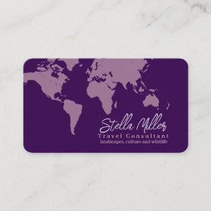Cartão De Visita Mapa do Mundo do Consultor Viagem Roxo