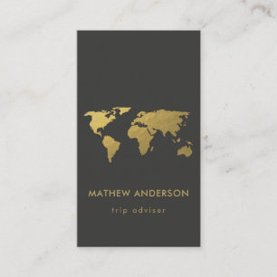 CARTÃO DE VISITA MAPA DO MUNDO NEGRO DO FAUX DOURADO ELEGANTE PERSO