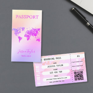 Cartão De Visita Mapa Mundial de Embarque do Passaporte do Viagem A