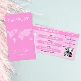 Cartão De Visita Mapa Mundial de Passaporte Rosa Moderno a Embarcar