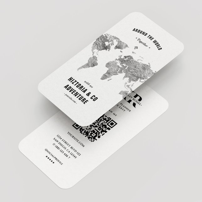 Cartão De Visita Mapa Mundial do Prata do Planejador de Viagem míni (Minimal Travel Planner Silver World Map Business Card
)