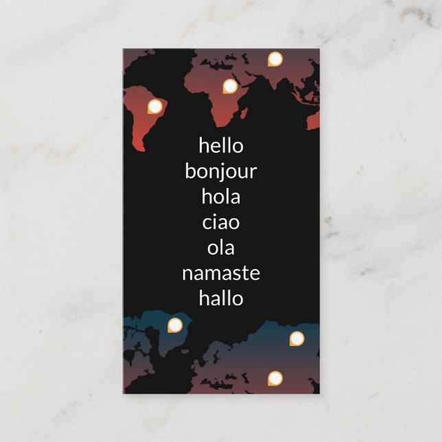Cartão De Visita Mapa Mundial | Marcadores de Localização (Frente)