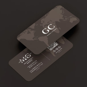 Cartão De Visita Mapa Mundial Profissional Elegante Café Espresso