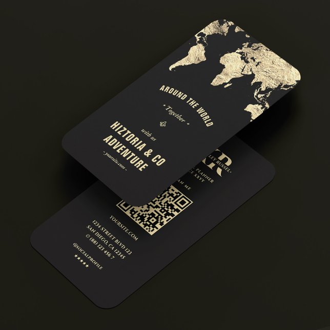 Cartão De Visita Mapas do Mundo de Aventura viagem Mapear o Dourado (Travel Adventure World Map Black Gold Monogram Business Card
)
