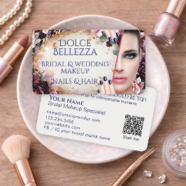 Cartão De Visita Maquiador para Noivas com Flores de Luxo Roxo e Ma