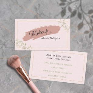 Cartão De Visita Maquiadora de Luxo Blush Linen Sage