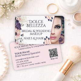 Cartão De Visita Maquiadora de Noiva Floral Rosa Luxo Roxo