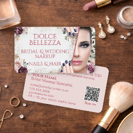 Cartão De Visita Maquiadora de Noivas com Flores Rosa Bege Luxuosa