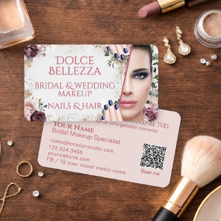Cartão De Visita Maquiadora de Noivas com Flores Rosa Bege Luxuosa
