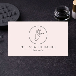 Cartão De Visita Maquiadora Logotipo de Mão e Cílios Minimalista Ro