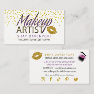 Cartão De Visita Maquiagem Arist Hair e Lashes Faux Glitter