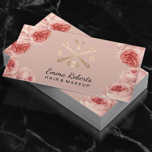 Cartão De Visita Maquiagem Artista Cabelo Salão Logotipo Vintage R