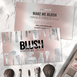 Cartão De Visita Maquiagem Artista Folha de Platina + Rosa Metálico