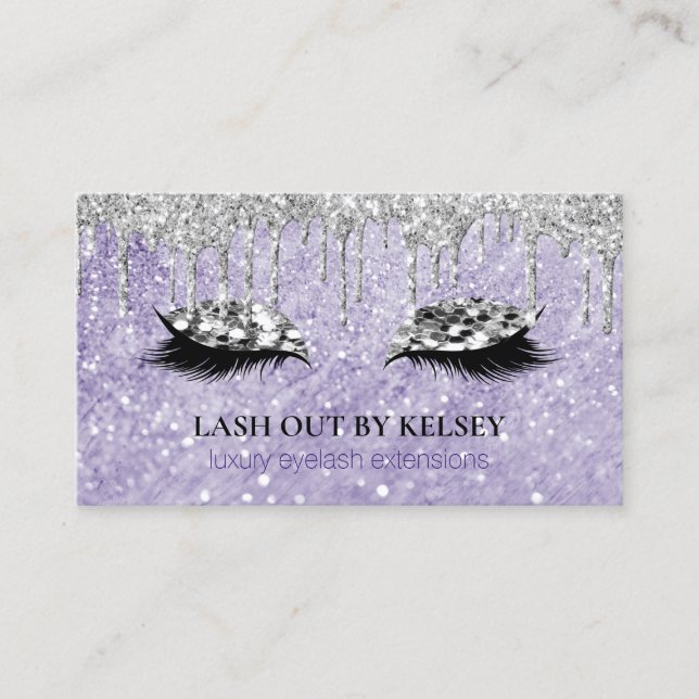 Cartão De Visita Maquiagem Artista Lashes Ametist Marble Glitter Dr (Frente)