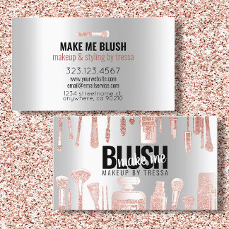 Cartão De Visita Maquiagem Artista Rosa Glitter + Gelo Metálico De 