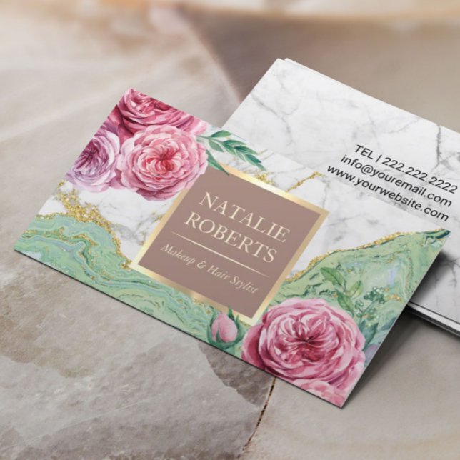 Cartão De Visita Maquiagem Artista Salão Chic Floral Agate (Criador carregado)