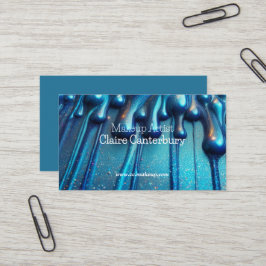 Cartão De Visita Maquiagem Brilhante Azul Gotejante Glamour