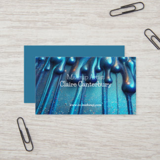 Cartão De Visita Maquiagem Brilhante Azul Gotejante Glamour
