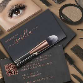 Cartão De Visita Maquiagem Chic Artista QR Código Cobre Preto
