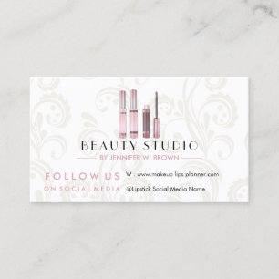 Cartão De Visita Maquiagem de batom rosa ouro salão de beleza elega