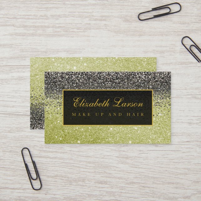 Cartão De Visita Maquiagem de beleza Dourada com brilho preto moder (Frente/Verso In Situ)