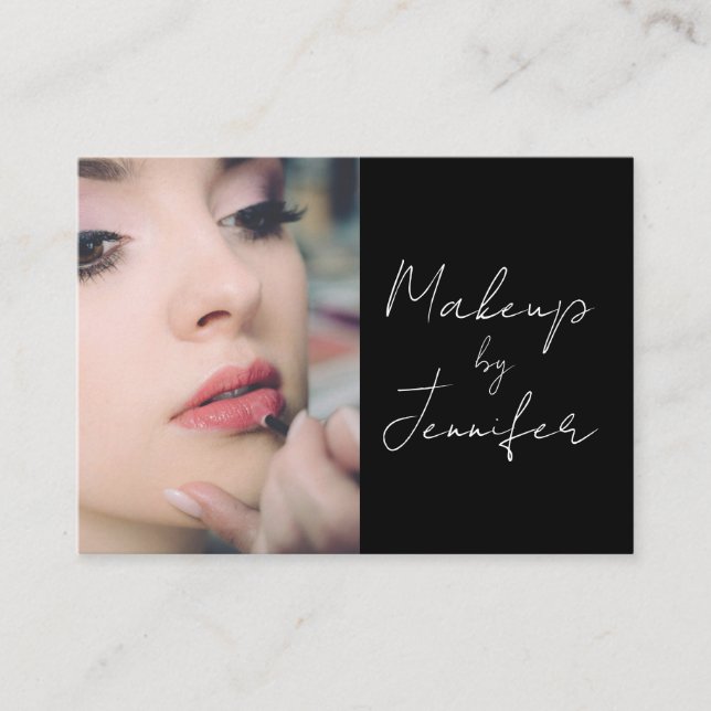 Cartão De Visita Maquiagem de Fotografias de Script Branco Preto El (Frente)