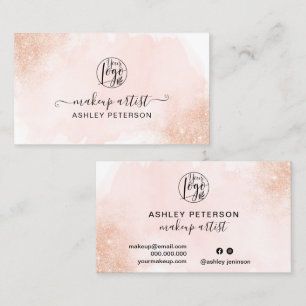 Cartão De Visita maquiagem do logotipo do pincel rosa-brilho Dourad