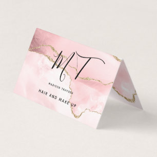Cartão De Visita Maquiagem Dourada de na moda Rosa e salão de cabel