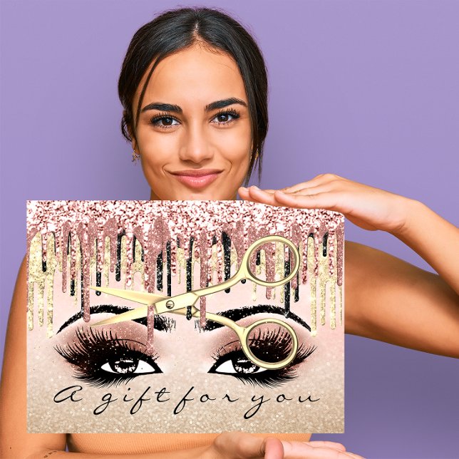 Cartão De Visita Maquiagem Dourada de Rosa lux de Hairdresser do Ce (Gift Certificate Hairdresser Rose lux Gold Makeup)