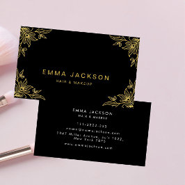 Cartão De Visita Maquiagem & Estilista de Cabelo Elegante Preto &