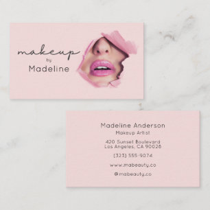 Cartão De Visita Maquiagem Moderna Rosa Bege Preto Script