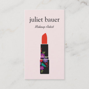 Cartão De Visita Maquiagem Rosa Artista Floral Lipstick Logo Beleza