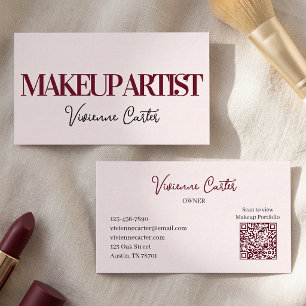 Cartão De Visita Maquiagem Rosa Bege Script Preto
