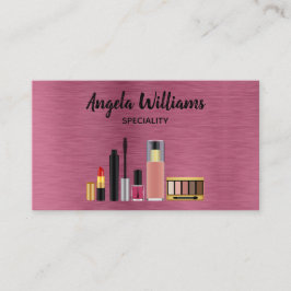 Cartão De Visita Maquieteiro rosa metálico-chic e preto