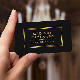Cartão De Visita Maquilhador Dourado preto elegante moderno do