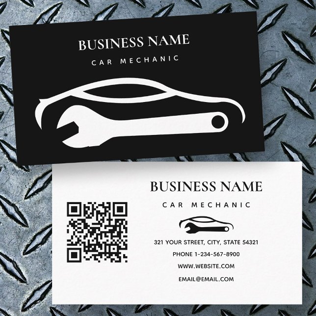 Cartão De Visita Máquina de Compro de Reparação Automática Mecânica (Car Mechanic Auto Repair Shop Machinist Black Business Card)