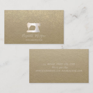 Cartão De Visita Máquina de Costura Confete Dourado Rustic Kraft