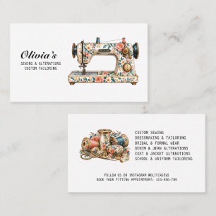 Cartão De Visita Máquina de Costura Floral Vintage Costureira Alfai