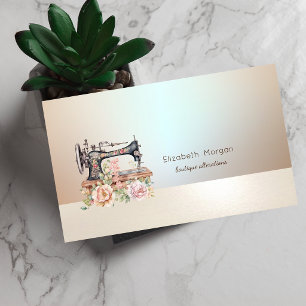 Cartão De Visita Máquina de Costura Floral Vintage Simples Profissi