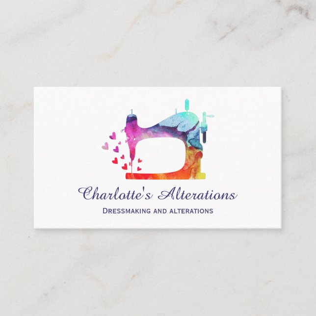 Cartão De Visita Máquina de costura por aquarelas - Esforço de sele (Frente)