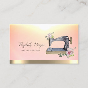 Cartão De Visita Máquina de Costura Watercolor Chic Flor Listra Dou