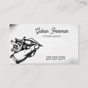 Cartão De Visita Máquina de Tatuagem e Mão Preta e Branca Vintage