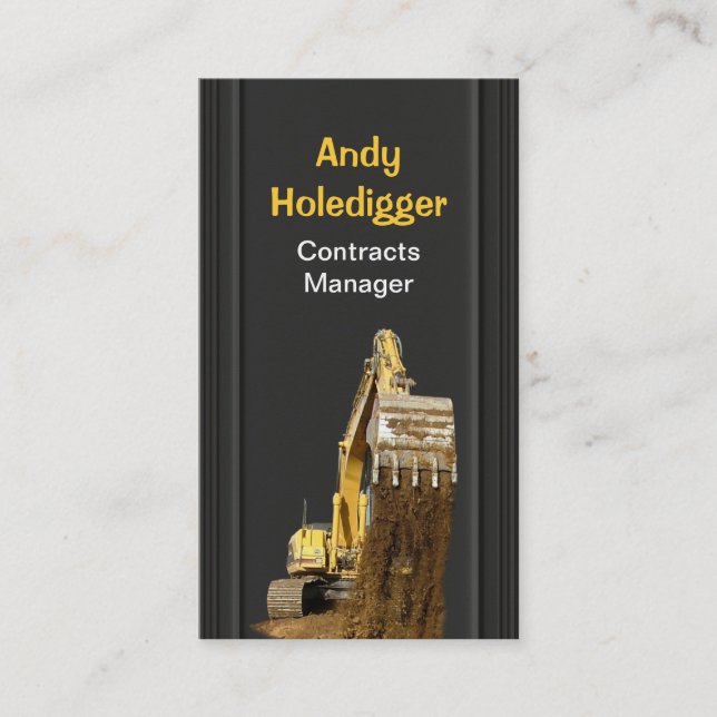 Cartão De Visita Máquina escavadora amarela que descarrega o solo (Frente)