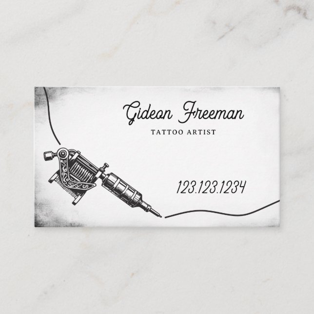 Cartão De Visita Máquina Gótica de Tatuagem Preta e Branca (Frente)
