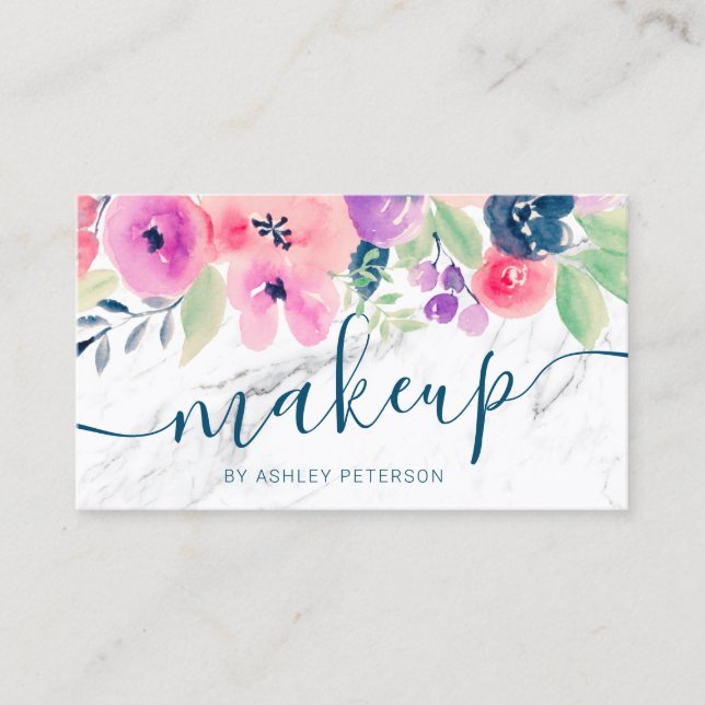 Cartão De Visita Maquinagem de script de aquarela azul-esmalte azul (Frente)