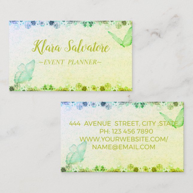 Cartão De Visita Maravilhoso Verde Doce Com Borboleta   (Frente/Verso)