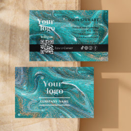 Cartão De Visita Marble Agate Blue Teal Aqua Instagram Código Qr