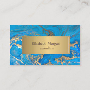 Cartão De Visita Marble Azul Moderno Elegante Dourado